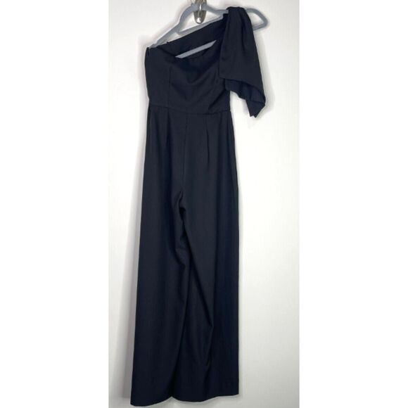 BHLDN Anthropologie Black One Shoulder Windham Wide Leg Jumpsuit Women's Size 0 - Picture 2 of 9